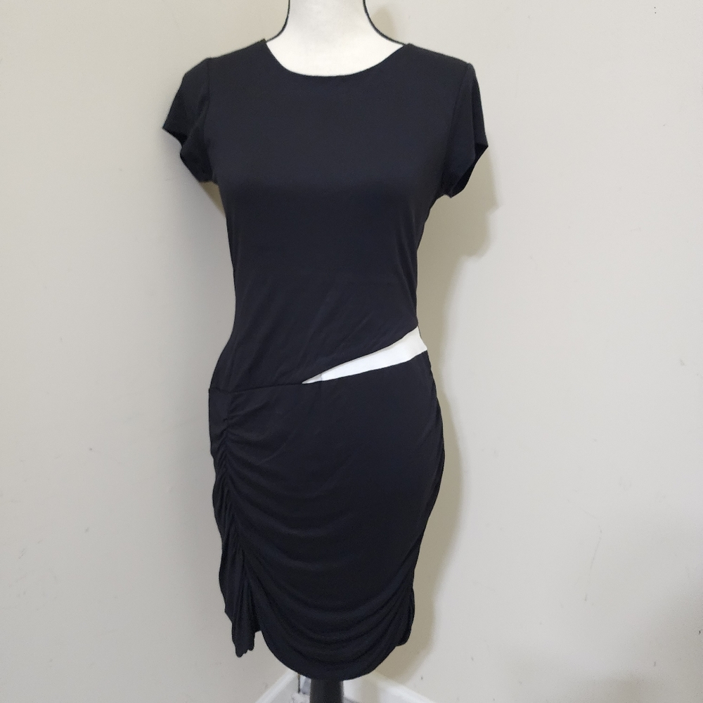 CASUAL COUTURE by Green Envelope Dress Ruched‎ Body Con sz Large Black
